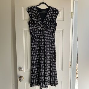 Spenser Jeremy 100% Silk Black Dress with White Circular Dot Print